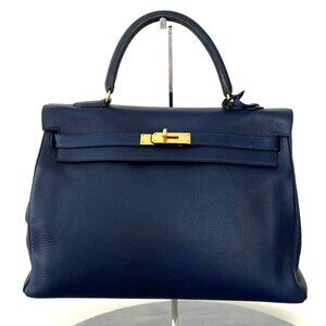 Hermès Kelly Bag Navy Blue Rare Gold Hardware Made In France